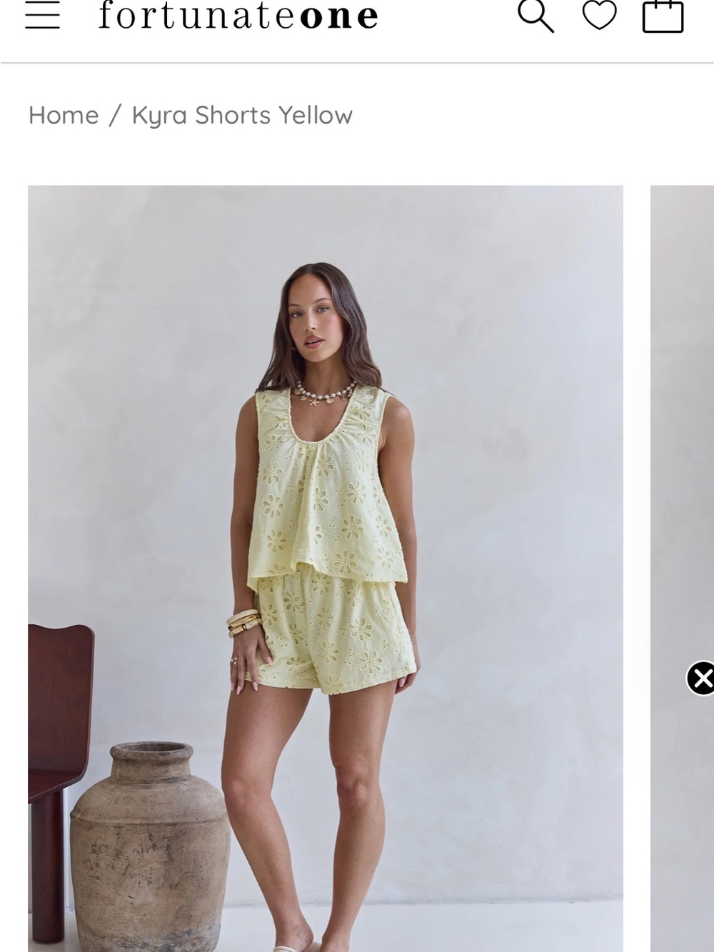 Fortunate one Kyra Eyelet Tank & Shorts Set in Pale Yellow